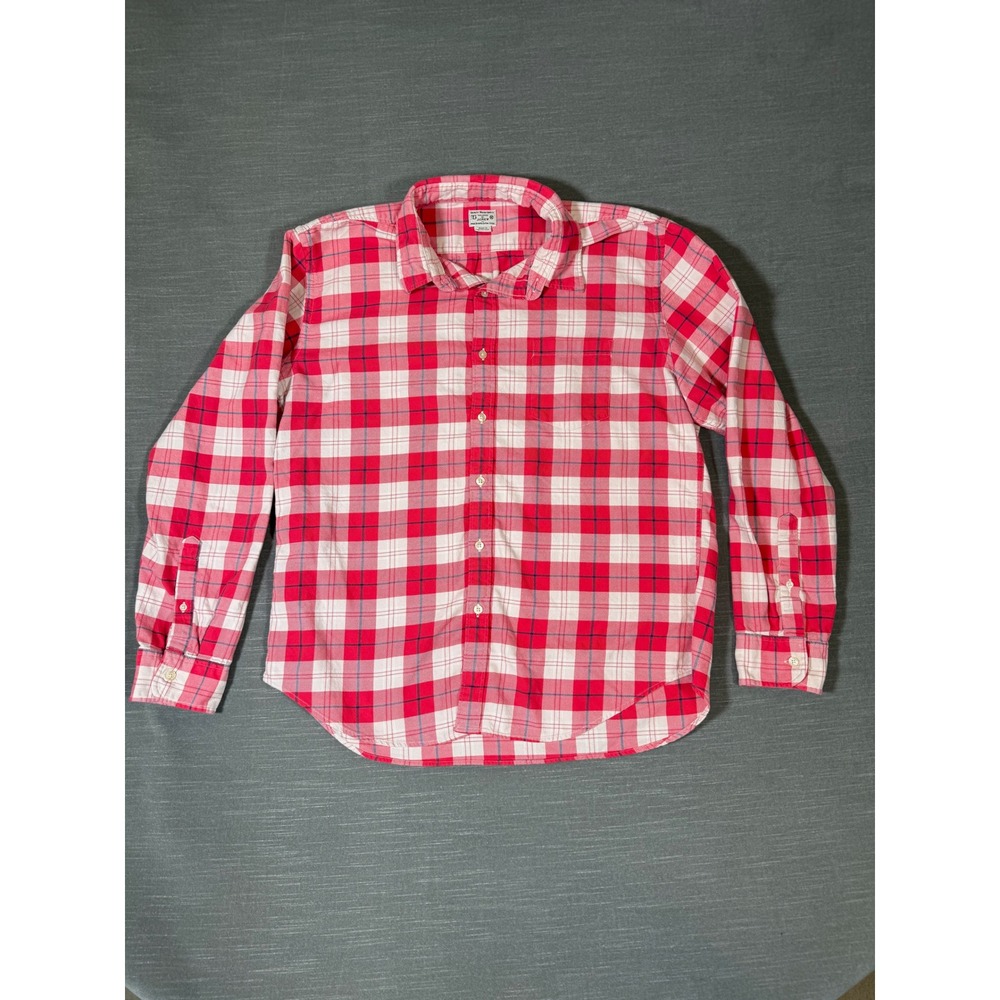 J.Crew Mens XL Red White Plaid Flannel Cotton Button Down Shirt Style 02454 FA14